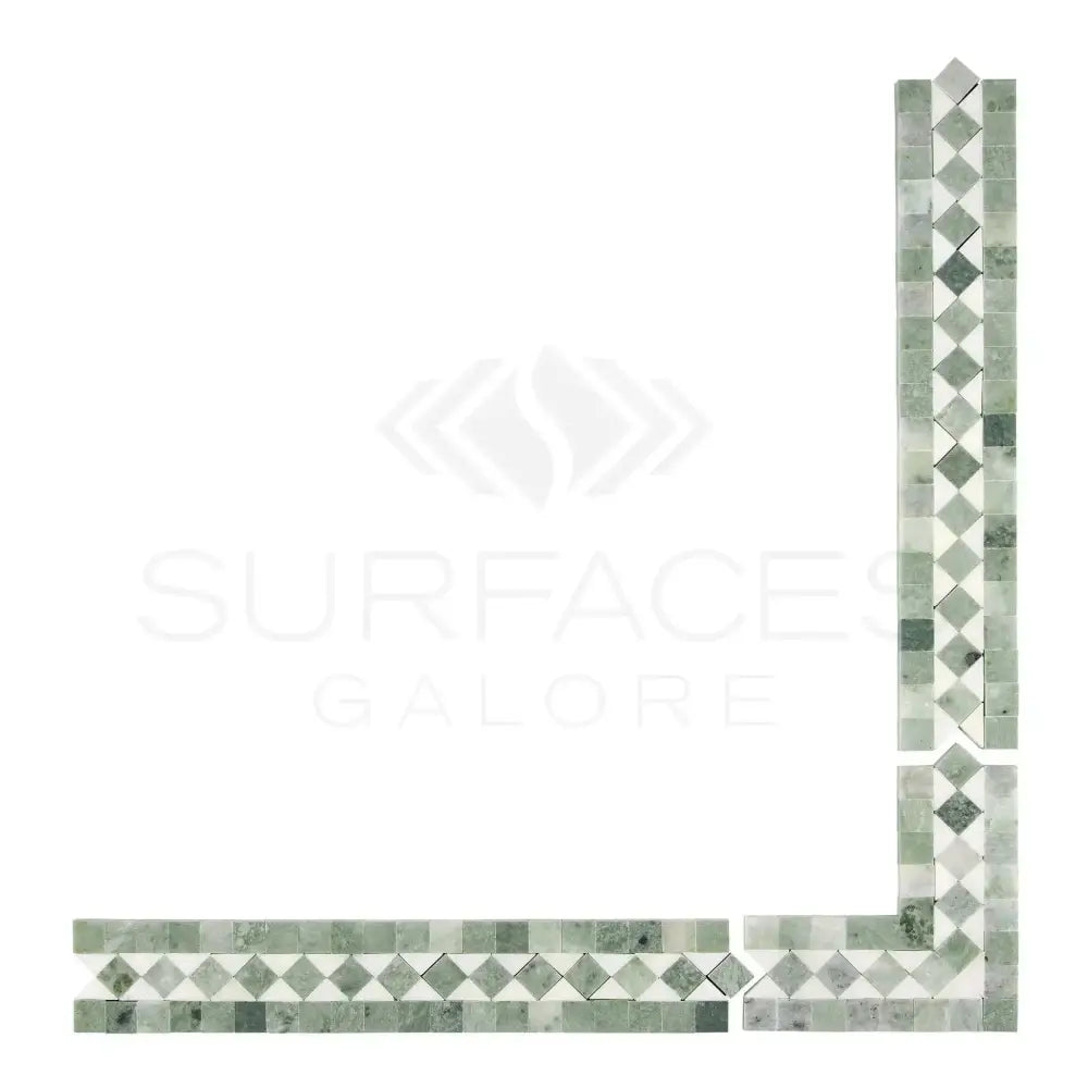 Thassos Supreme 2X12 BIAS Border (w/ Ming-Green) Marble-American Stone