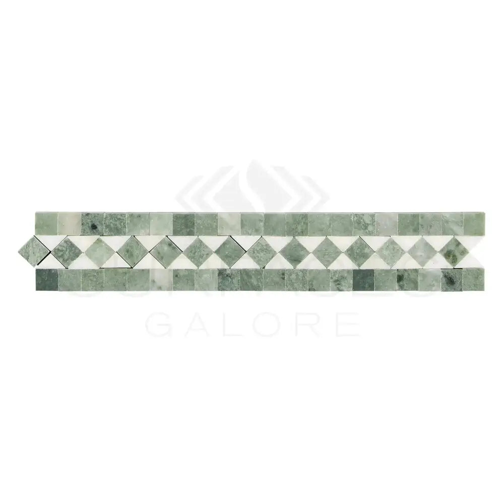 Green and white mosaic tile border from Thassos Supreme 2X12 BIAS Border Marble
