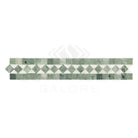 Green and white mosaic tile border from Thassos Supreme 2X12 BIAS Border Marble