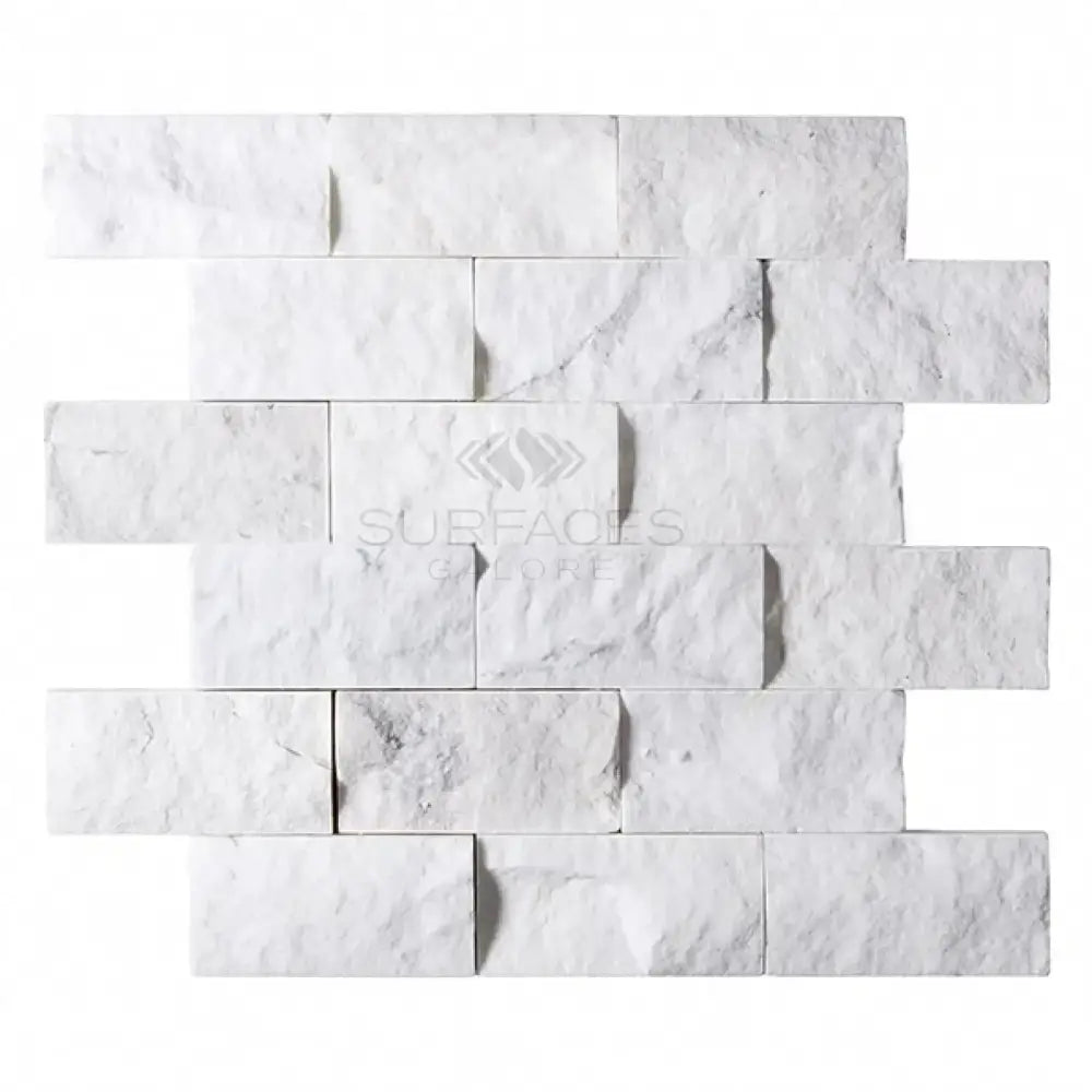 White marble mosaic tile from Thassos Supreme 2X4 Brick Mosaic Marble Split-Faced collection