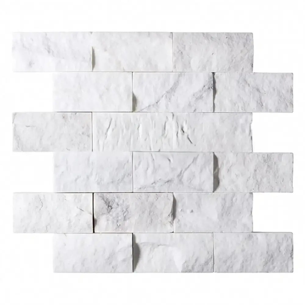 White marble brick wall panel from Thassos Supreme 2X4 Brick Mosaic Marble Split-Faced