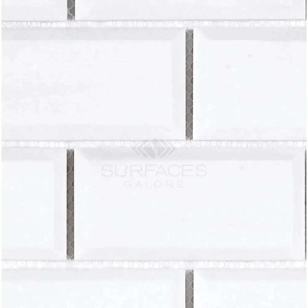 White subway tile from Thassos Supreme 2X4 Deep-Beveled Brick Mosaic Marble polished-honed