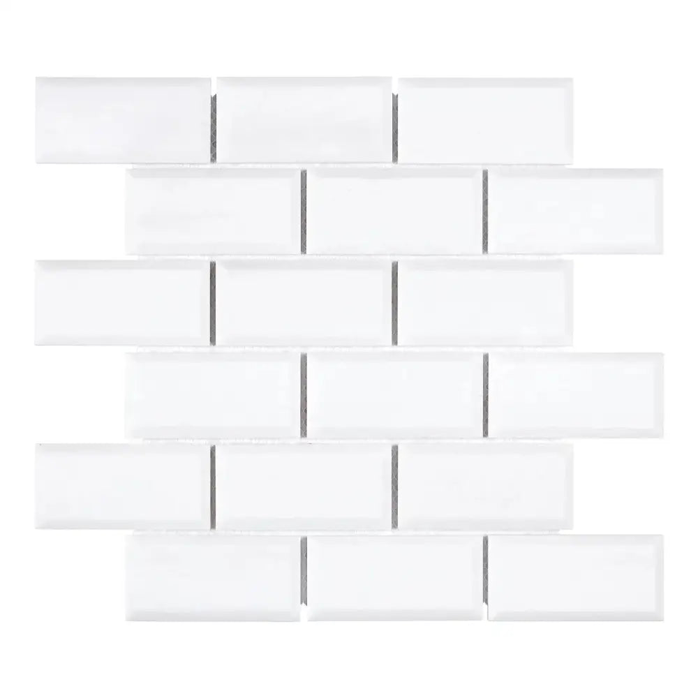 White beveled subway tile from Thassos Supreme 2X4 Deep-Beveled Brick Mosaic Marble