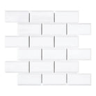 White beveled subway tile from Thassos Supreme 2X4 Deep-Beveled Brick Mosaic Marble