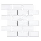 White glass Subway tile from Thassos Supreme 2X4 Deep-Beveled Brick Mosaic Marble