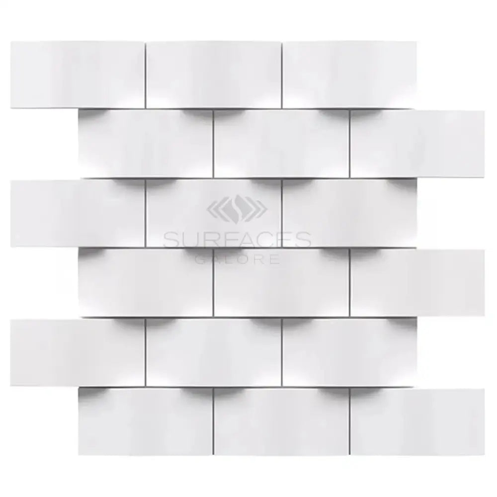 White rectangular tile mosaic from Thassos Supreme 2X4 round-faced CNC-arched marble
