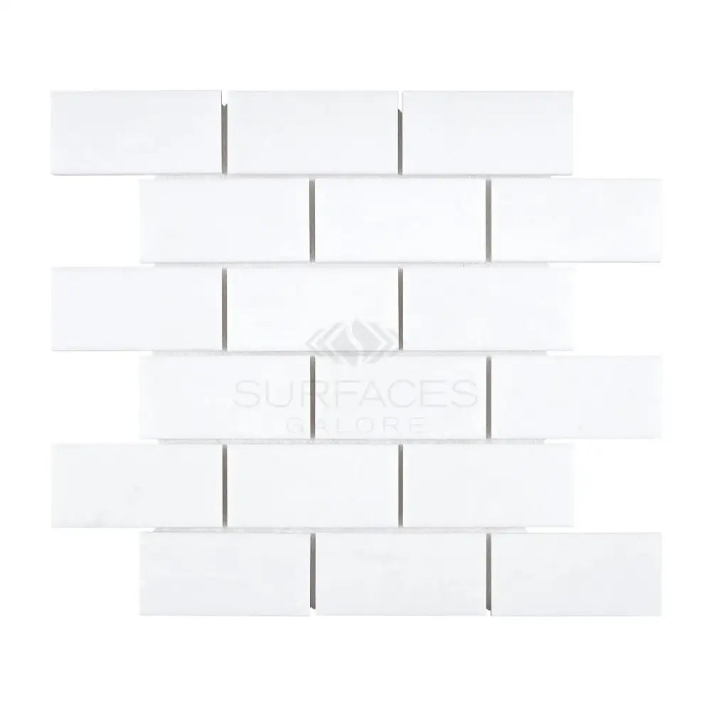 White brick mosaic tile from Thassos Supreme 2X4 Straight-Edged Brick Mosaic Marble