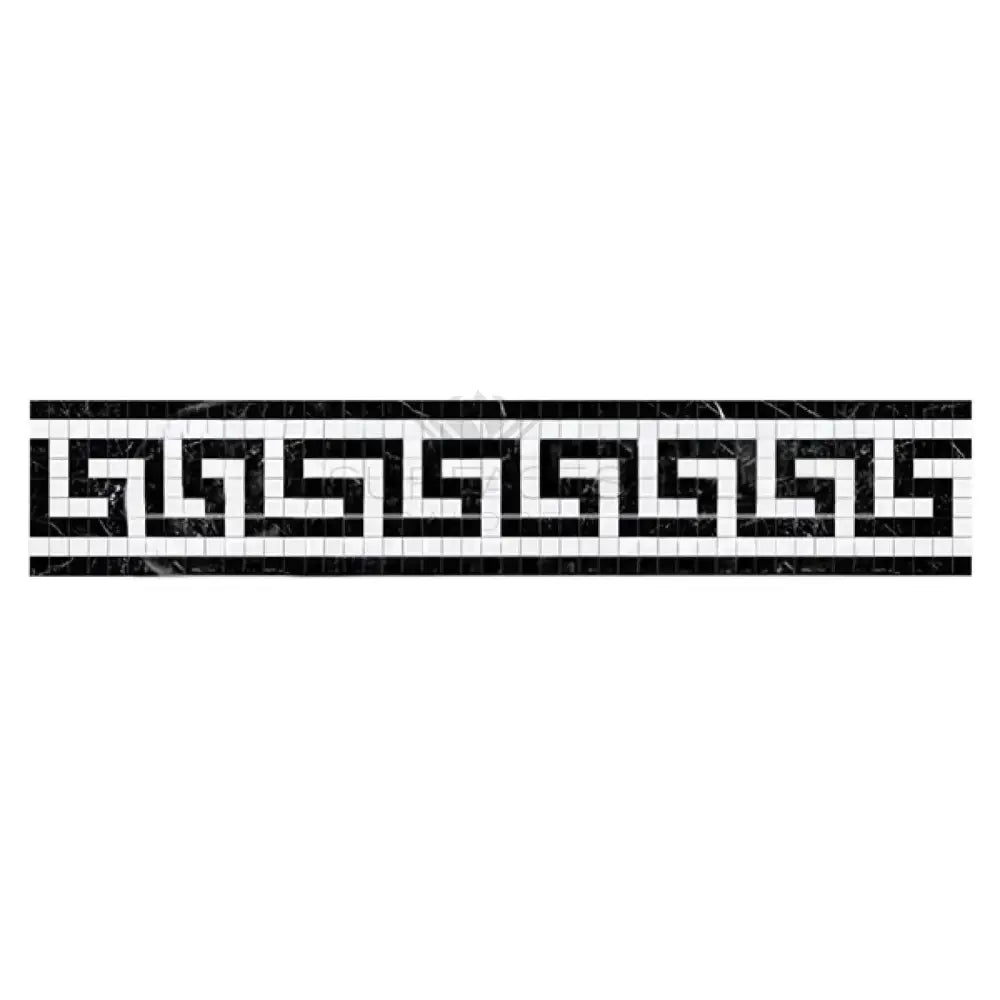 Black and white Greek key mosaic border on Thassos Supreme marble tile