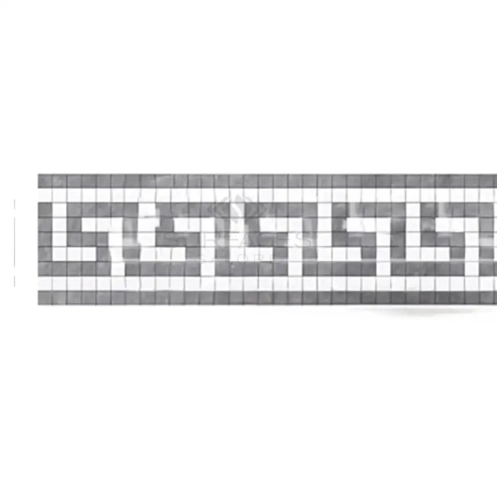 Gray and white mosaic border from Thassos Supreme Greek Key Marble tile