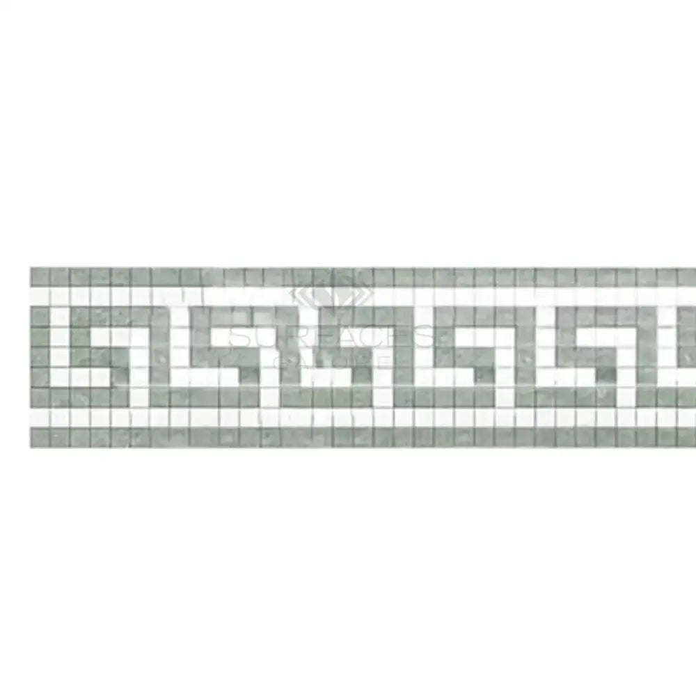 Mosaic tile border with Greek key pattern in Ming-Green marble for Thassos Supreme border