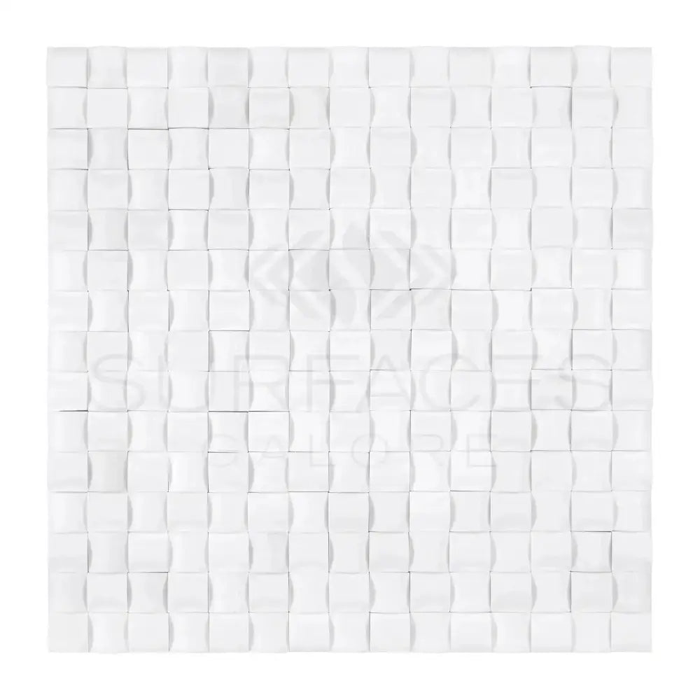 White textured mosaic tile from Thassos Supreme 3-D Small-Bread Marble collection