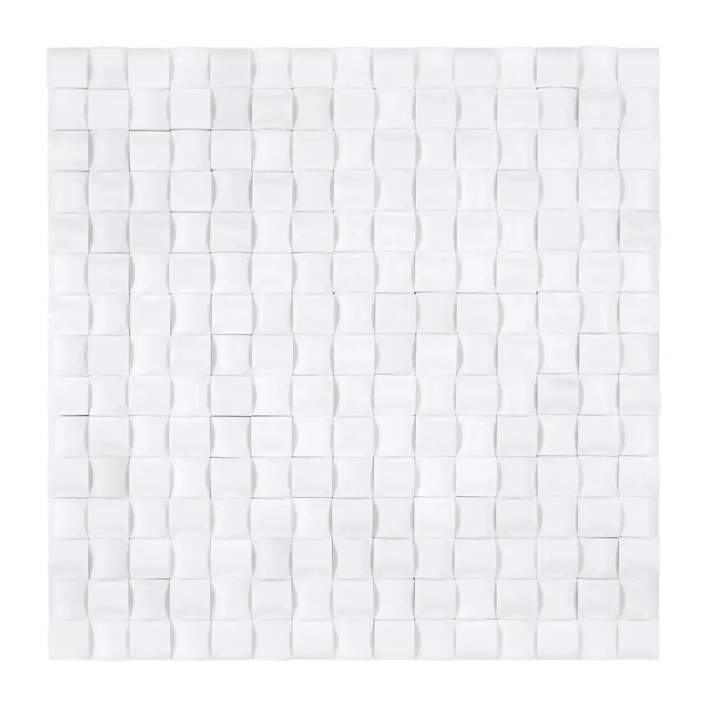White textured mosaic tile from Thassos Supreme 3-D Small-Bread Marble collection