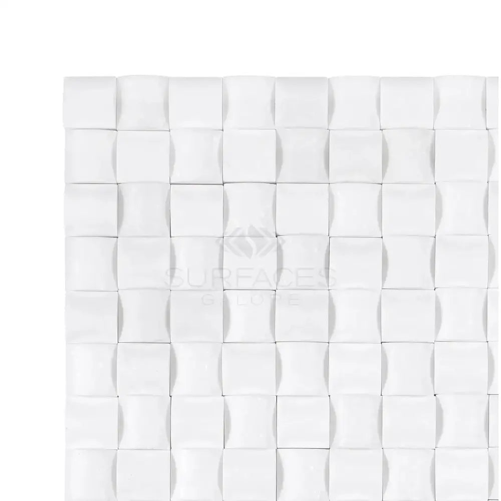 White textured square tiles from Thassos Supreme 3-D Small-Bread Mosaic Marble
