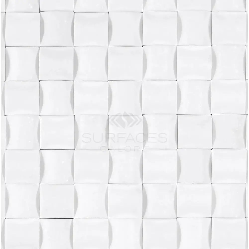 White textured square tiles from Thassos Supreme 3-D Small-Bread Mosaic Marble