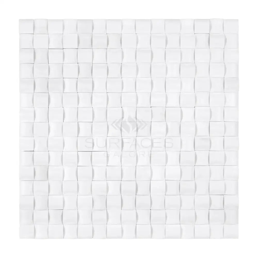 White textured square panel from Thassos Supreme 3-D Small-Bread Marble Mosaic