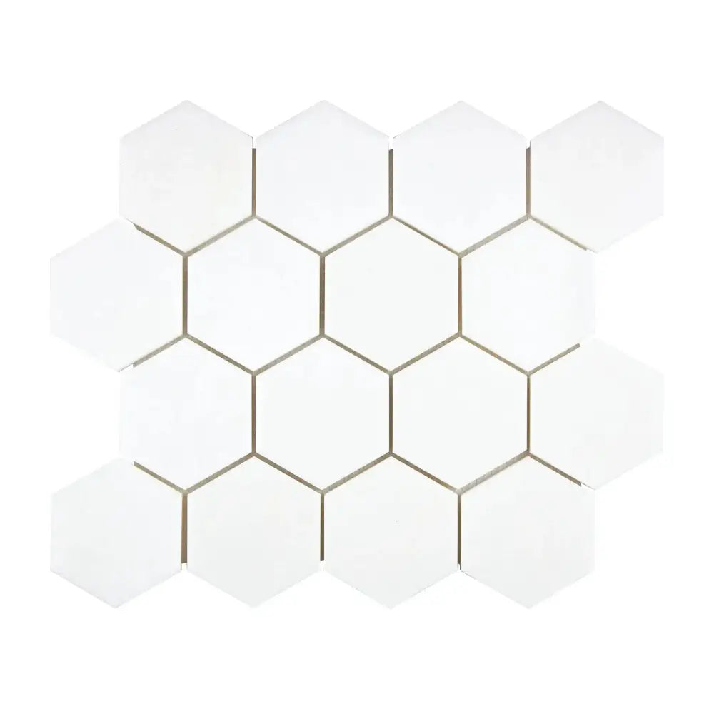 White hexagonal tile mosaic for Thassos Supreme 3 Inch Hexagon Marble collection