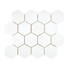 White hexagonal tile mosaic for Thassos Supreme 3 Inch Hexagon Marble collection