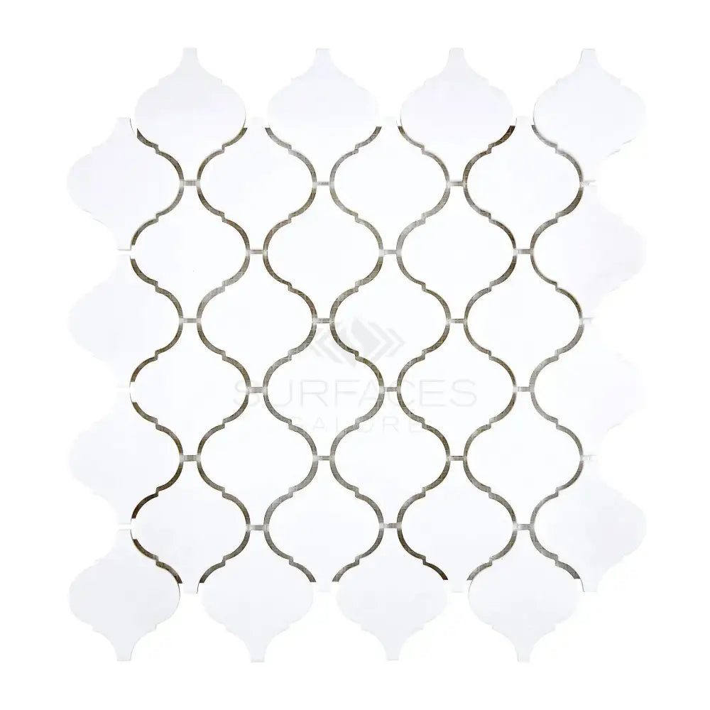 White arabesque mosaic tile sheet for Thassos Supreme 3-inch Lantern Mosaic product