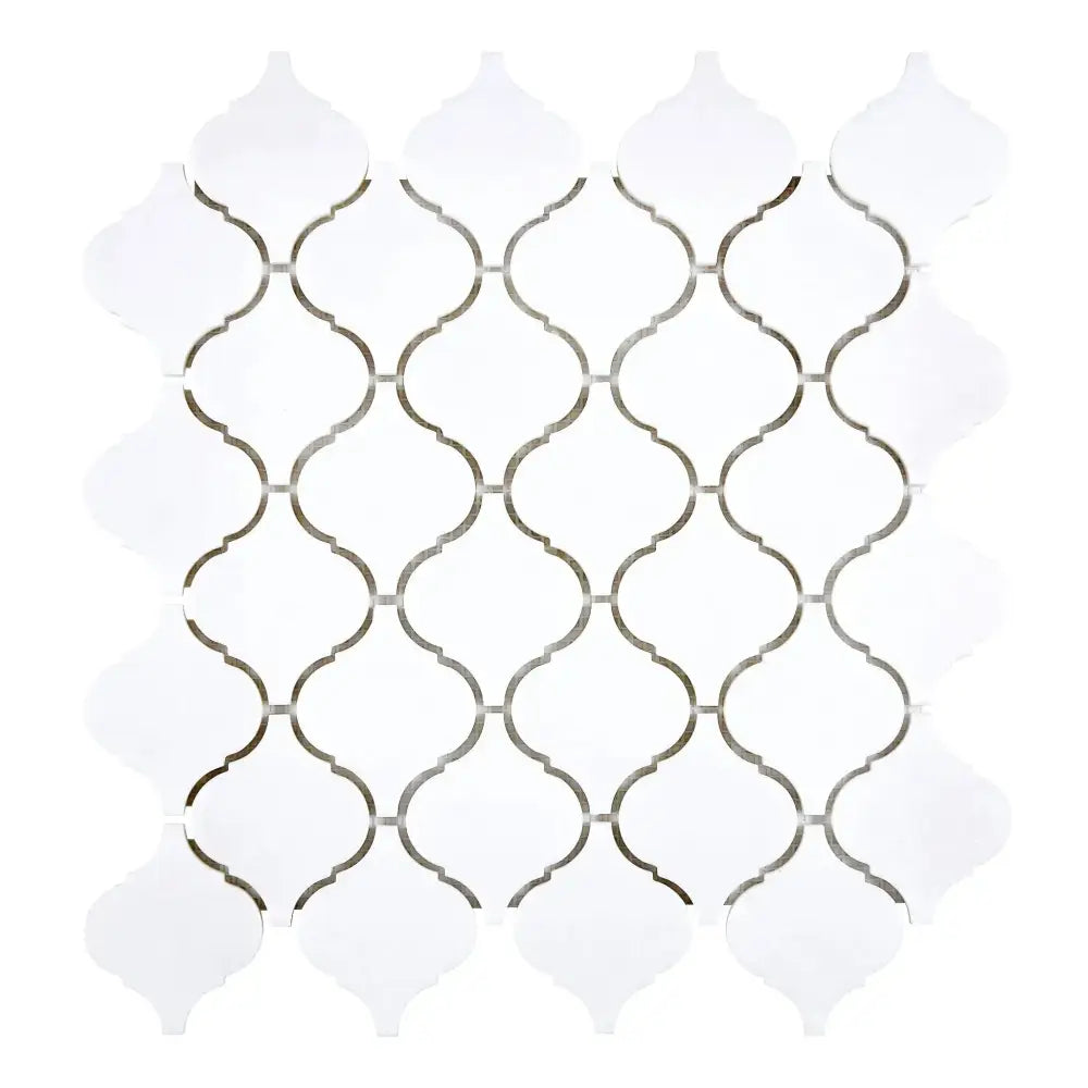 White arabesque tile mosaic from Thassos Supreme 3 inch Lantern Mosaic collection