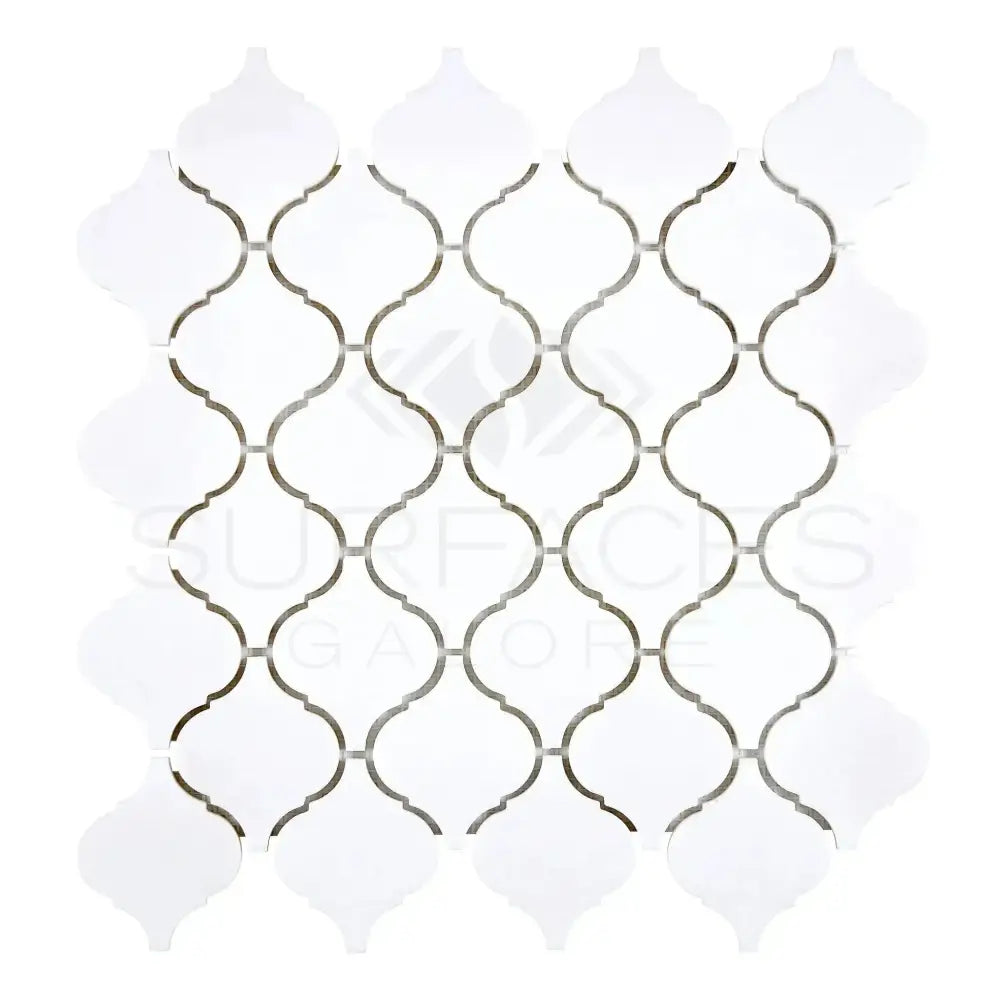 White arabesque mosaic tile sheet for Thassos Supreme Lantern Mosaic in polished or honed finish