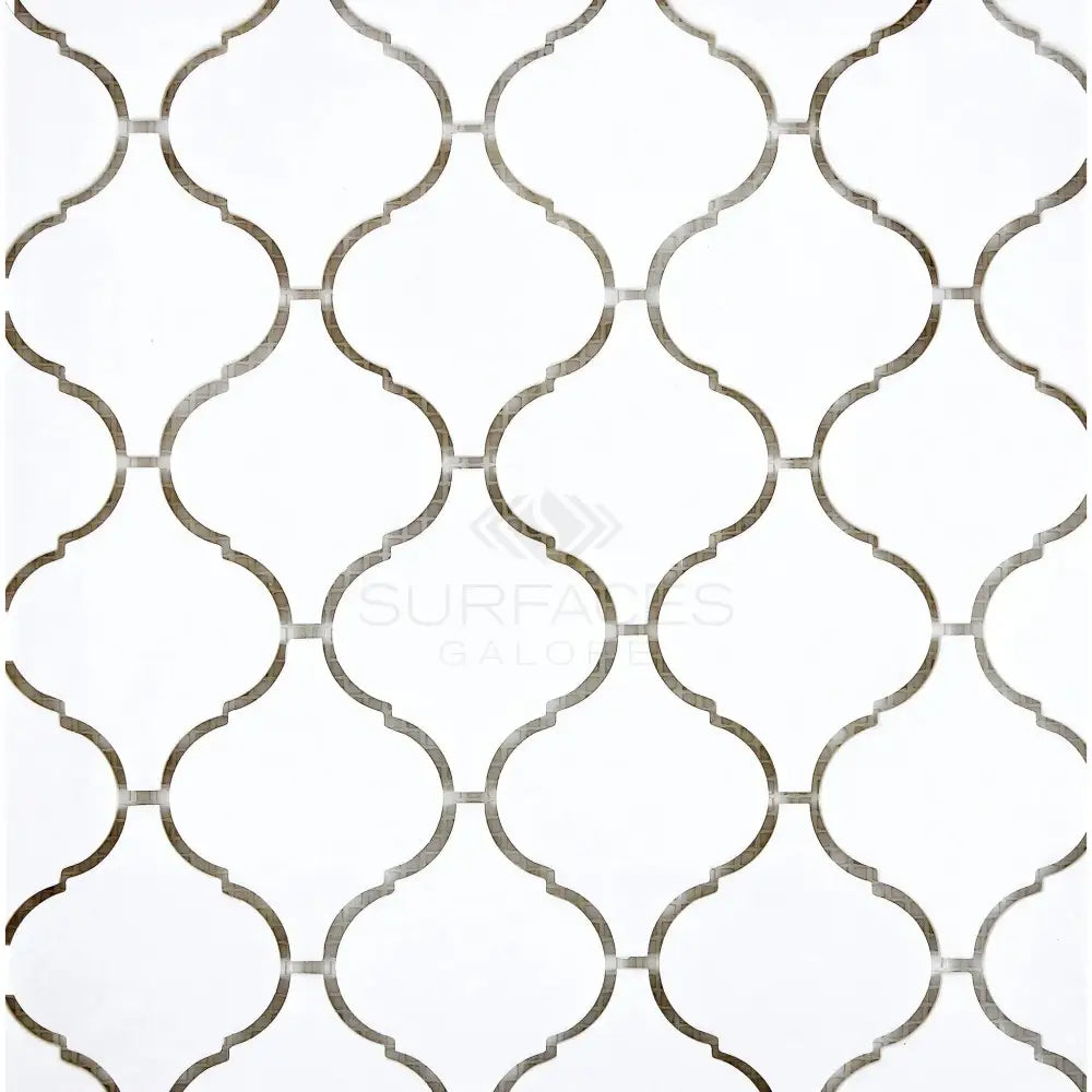 White and gray quatrefoil tile pattern in Thassos Supreme Lantern Mosaic for elegant decor