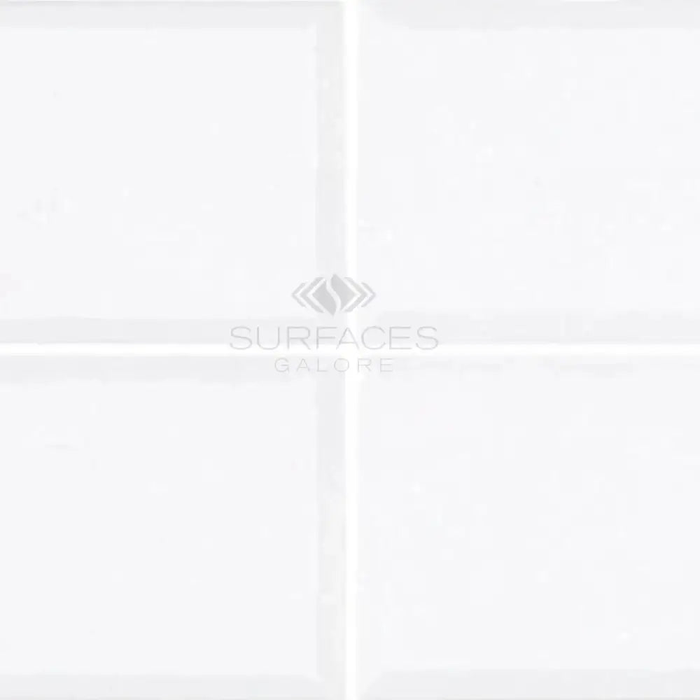 White square tiles from Thassos Supreme 3X6 Deep-Beveled Marble Polished-Honed