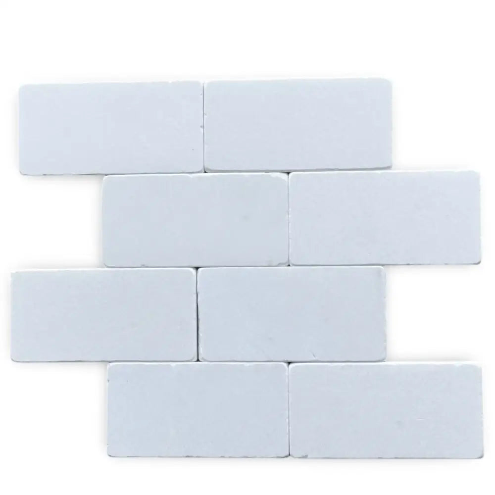 White rectangular Thassos Supreme 3X6 Marble Tumbled tiles in brick pattern for flooring