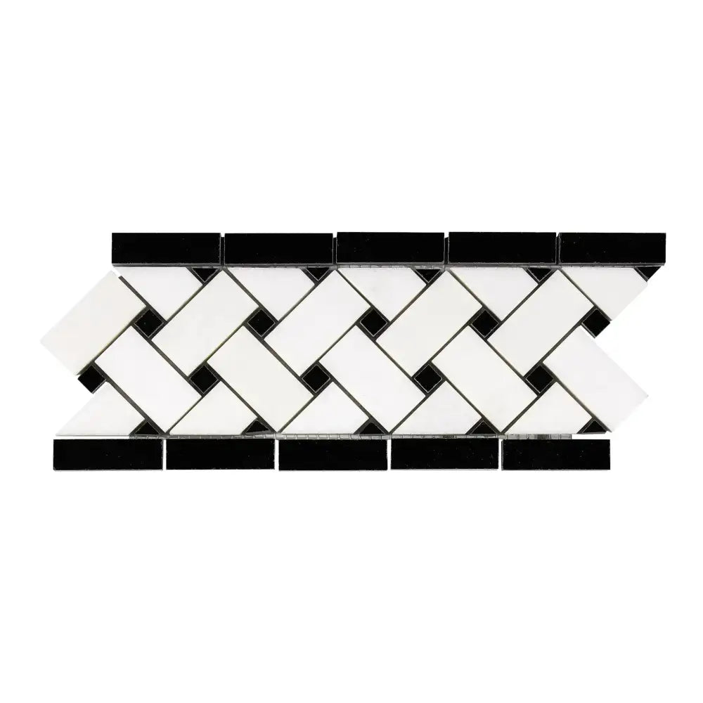 Black and white mosaic tile border from Thassos Supreme Marble for elegant flooring