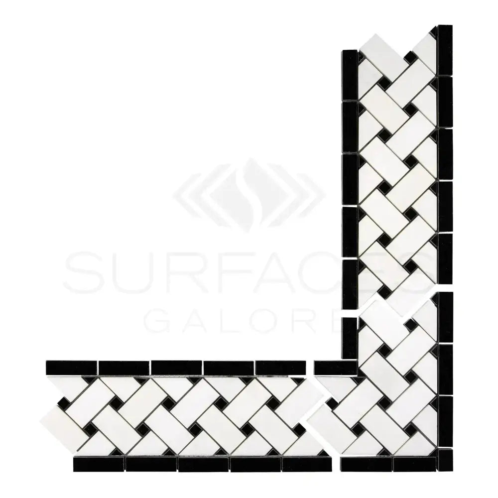 Black and white herringbone tile border from Thassos Supreme Marble product