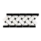 Black and white mosaic tile border from Thassos Supreme Basketweave border collection