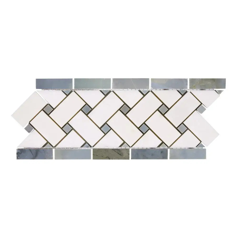 Mosaic tile border from Thassos Supreme 4 3/4X12 Basketweave Border with Blue-Gray Marble