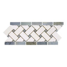 Mosaic tile border from Thassos Supreme 4 3/4X12 Basketweave Border with Blue-Gray Marble