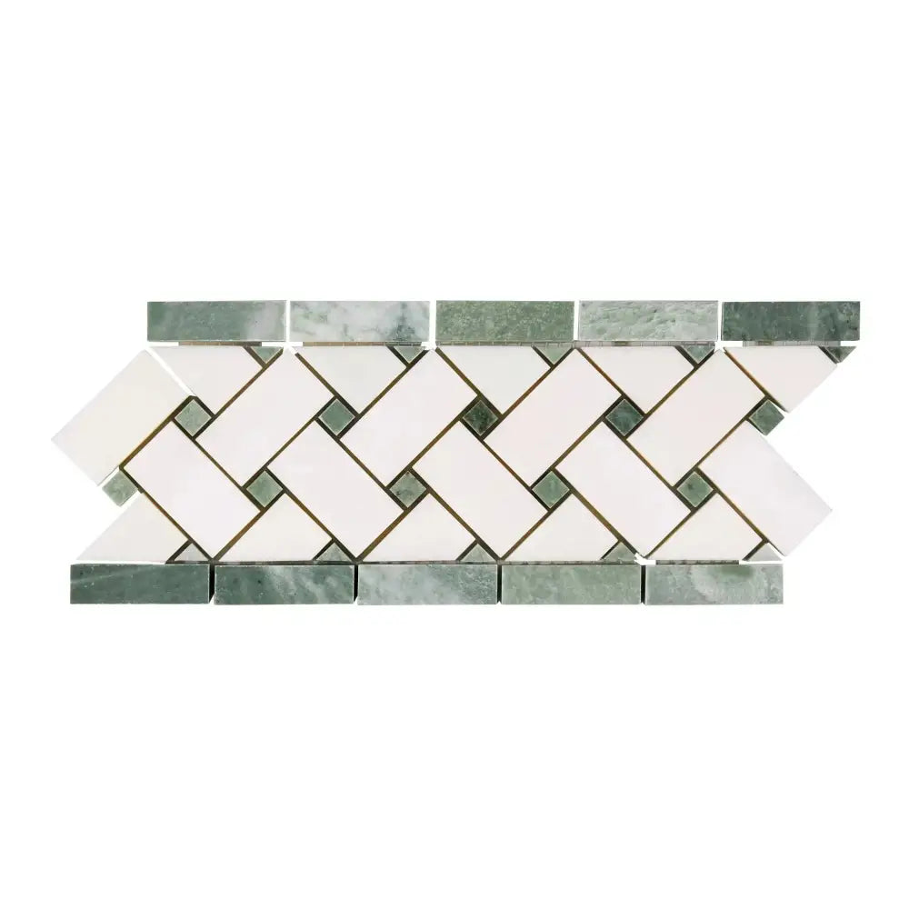 Decorative Thassos Supreme Marble Tile Border with Ming-Green Basketweave Design