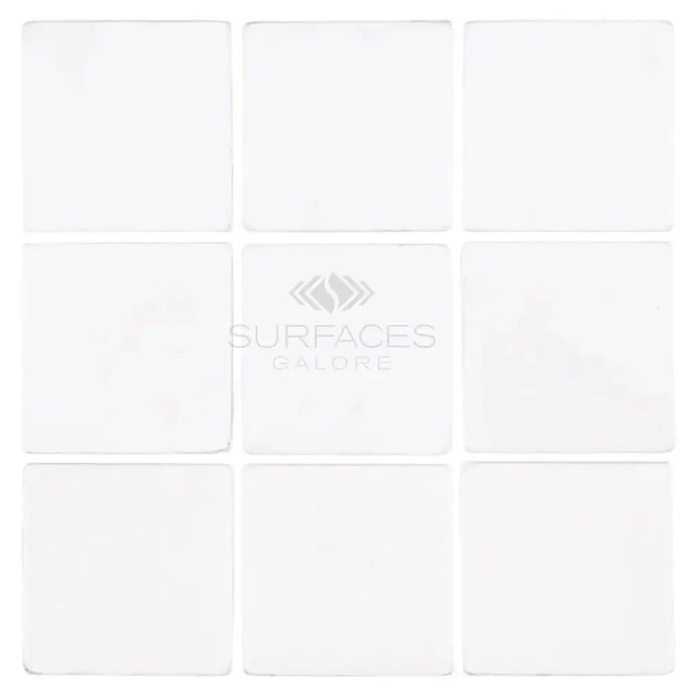 White Square Tiles of Thassos Supreme 4X4 Marble Tumbled Collection