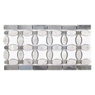 Decorative marble tile border featuring Thassos Supreme, White Carrara Oval, and Blue-Gray marble