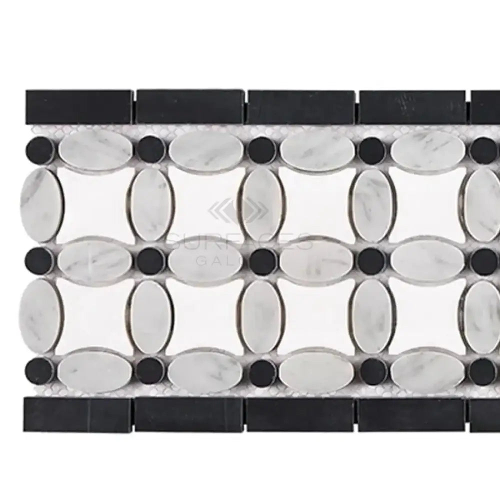 Thassos Supreme 5 3/4X11 1/4 Florida Flower Border (Thassos Supreme +White Carrara(Oval)+Black (Dots) Marble-American Stone