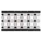 Decorative mosaic tile border featuring Thassos Supreme, White Carrara and Black marble