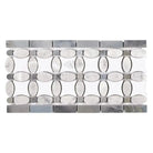 Decorative Thassos Supreme marble mosaic tile with Florida Flower border and blue-gray accents