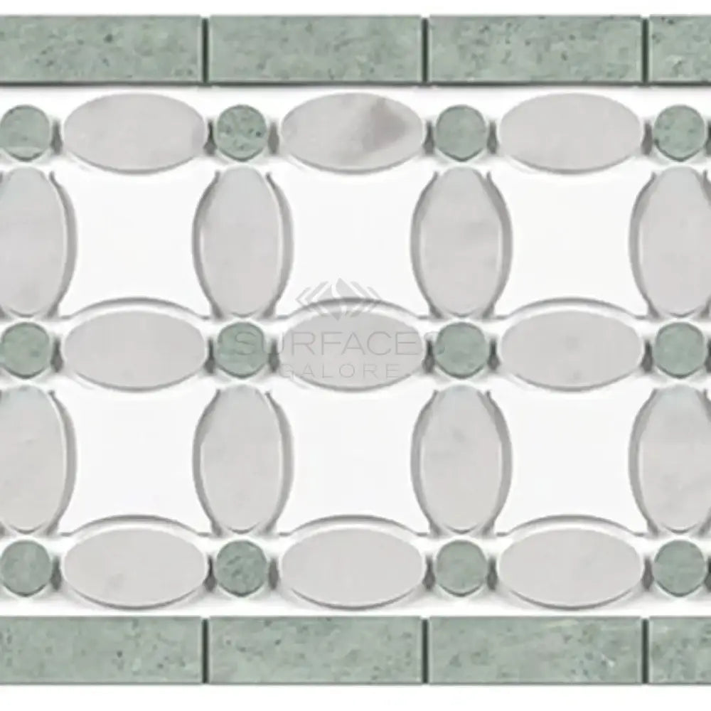 Thassos Supreme 5 3/4X11 1/4 Florida Flower Border (Thassos Supreme +White Carrara(Oval)+Ming-Green(Dots) Marble-American Stone