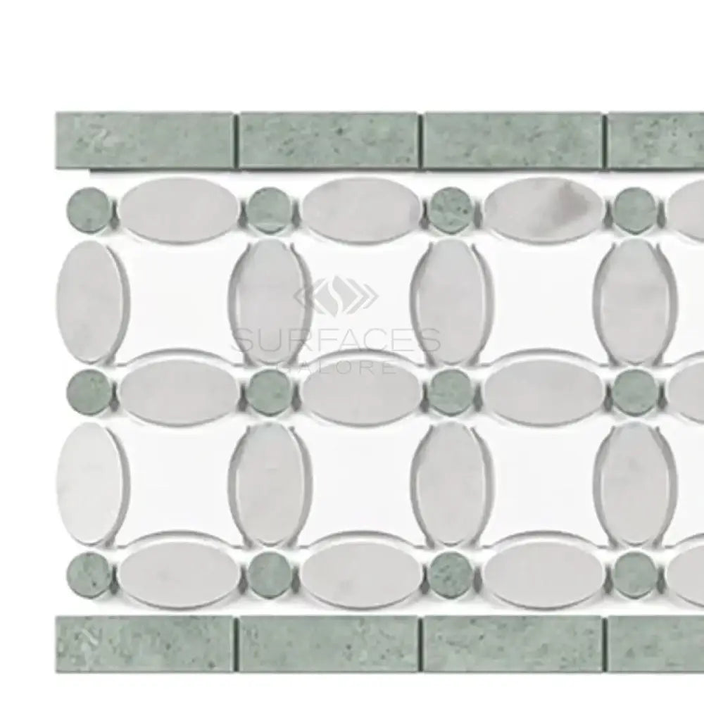 Thassos Supreme 5 3/4X11 1/4 Florida Flower Border (Thassos Supreme +White Carrara(Oval)+Ming-Green(Dots) Marble-American Stone