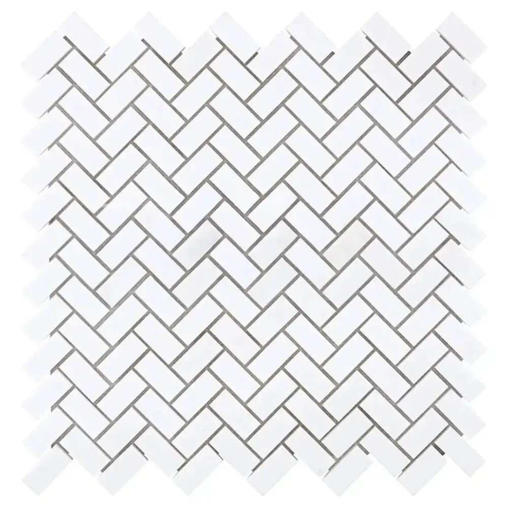 White herringbone tile pattern from Thassos Supreme Mini Mosaic Marble Polished or Honed