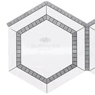 Hexagonal tile with gray border from Thassos Supreme Blue-Gray Mosaic Marble collection
