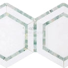 Hexagonal mosaic tile pattern from Thassos Supreme 5-inch Hexagon Collection with Ming-Green Marble