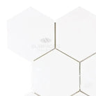 White hexagonal tiles from Thassos Supreme 5 inch Hexagon Mosaic Marble in polished or honed finish
