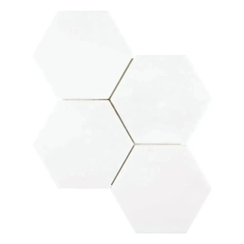 White hexagonal tiles from Thassos Supreme 6 inch Hexagon Mosaic Marble, polished or honed