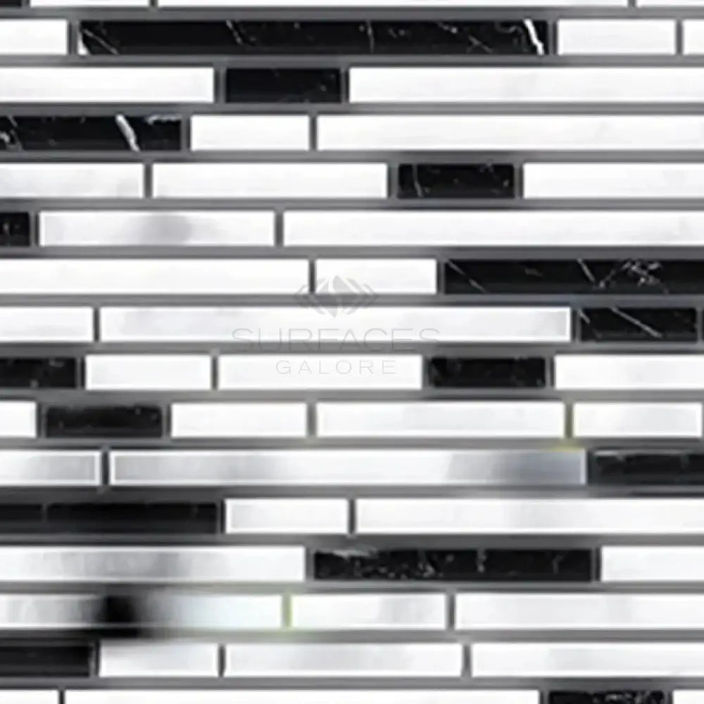 Black and white mosaic tile from Thassos Supreme Bamboo Sticks Marble collection