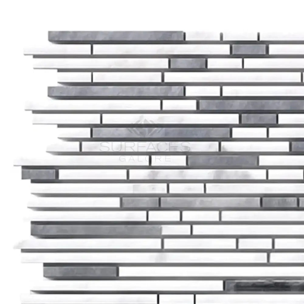 Gray and white linear mosaic tile from Thassos Supreme Bamboo Sticks collection