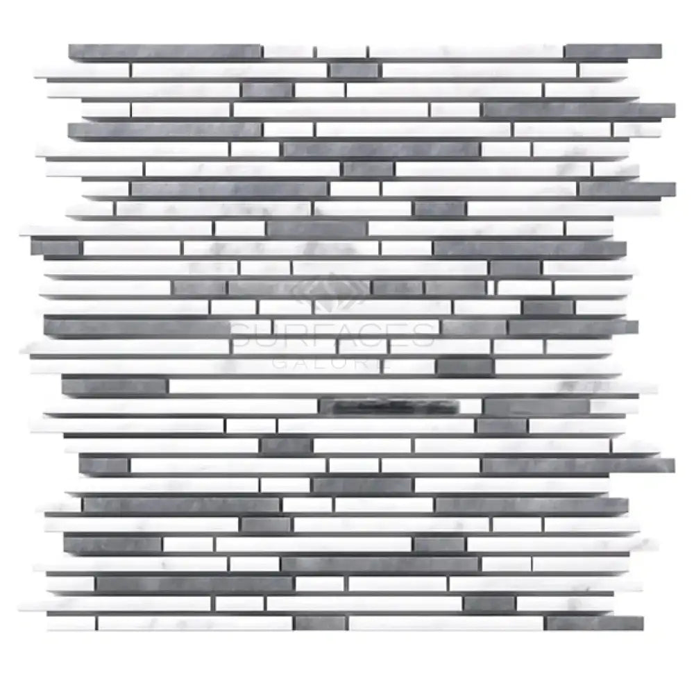 Gray and white mosaic tile sheet from Thassos Supreme Bamboo Sticks marble collection
