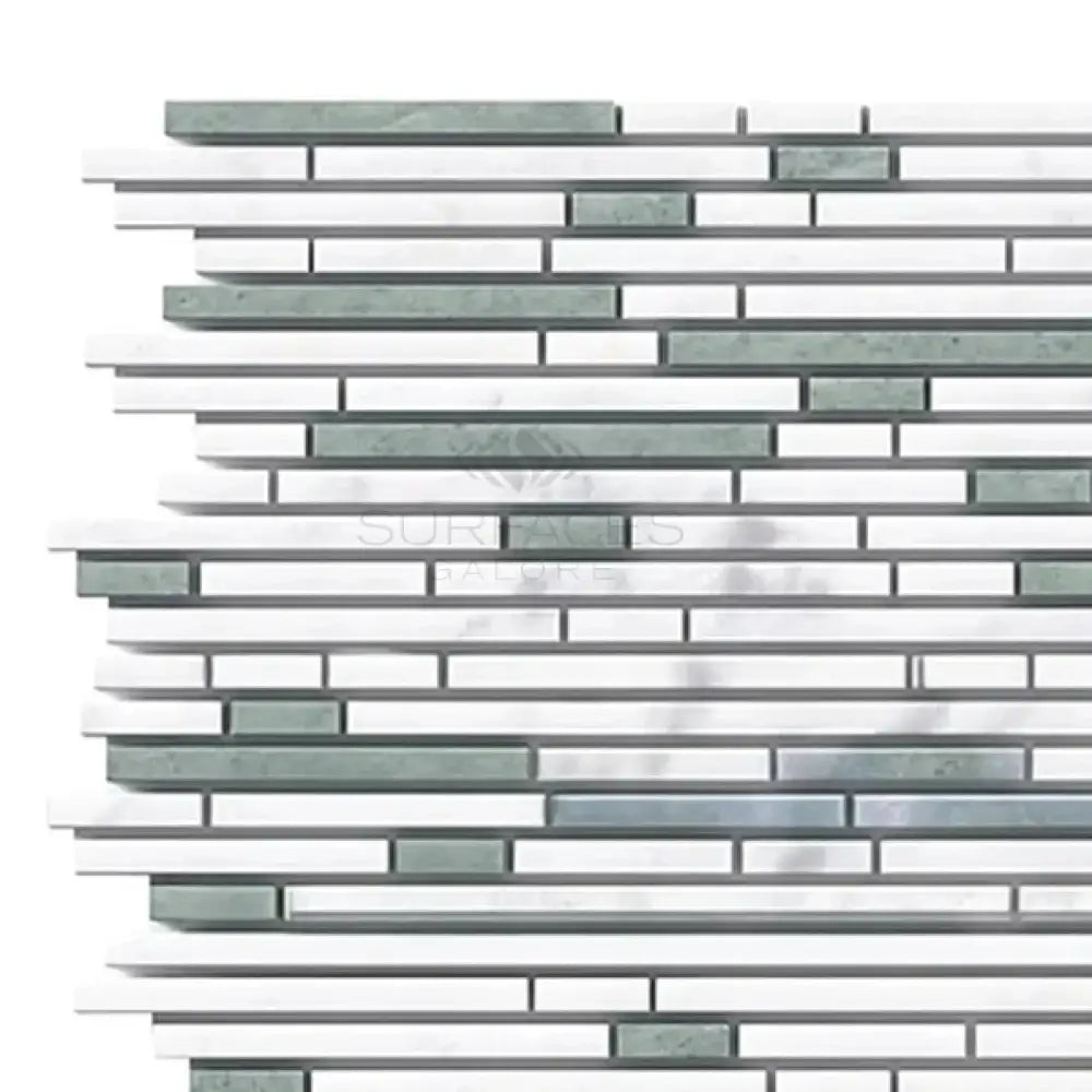 Horizontal mosaic tile pattern in Thassos Supreme marble for elegant flooring or walls
