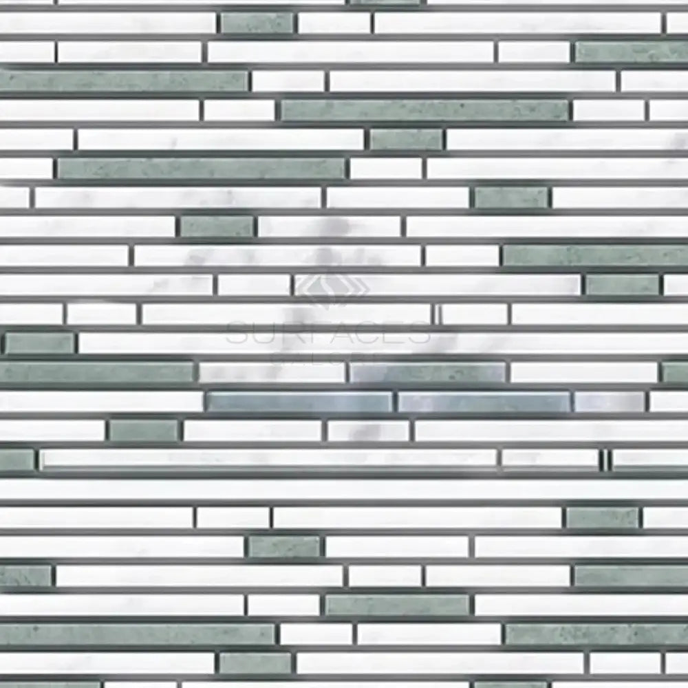 Horizontal stacked tile pattern in Thassos Supreme Bamboo Sticks Mosaic Marble